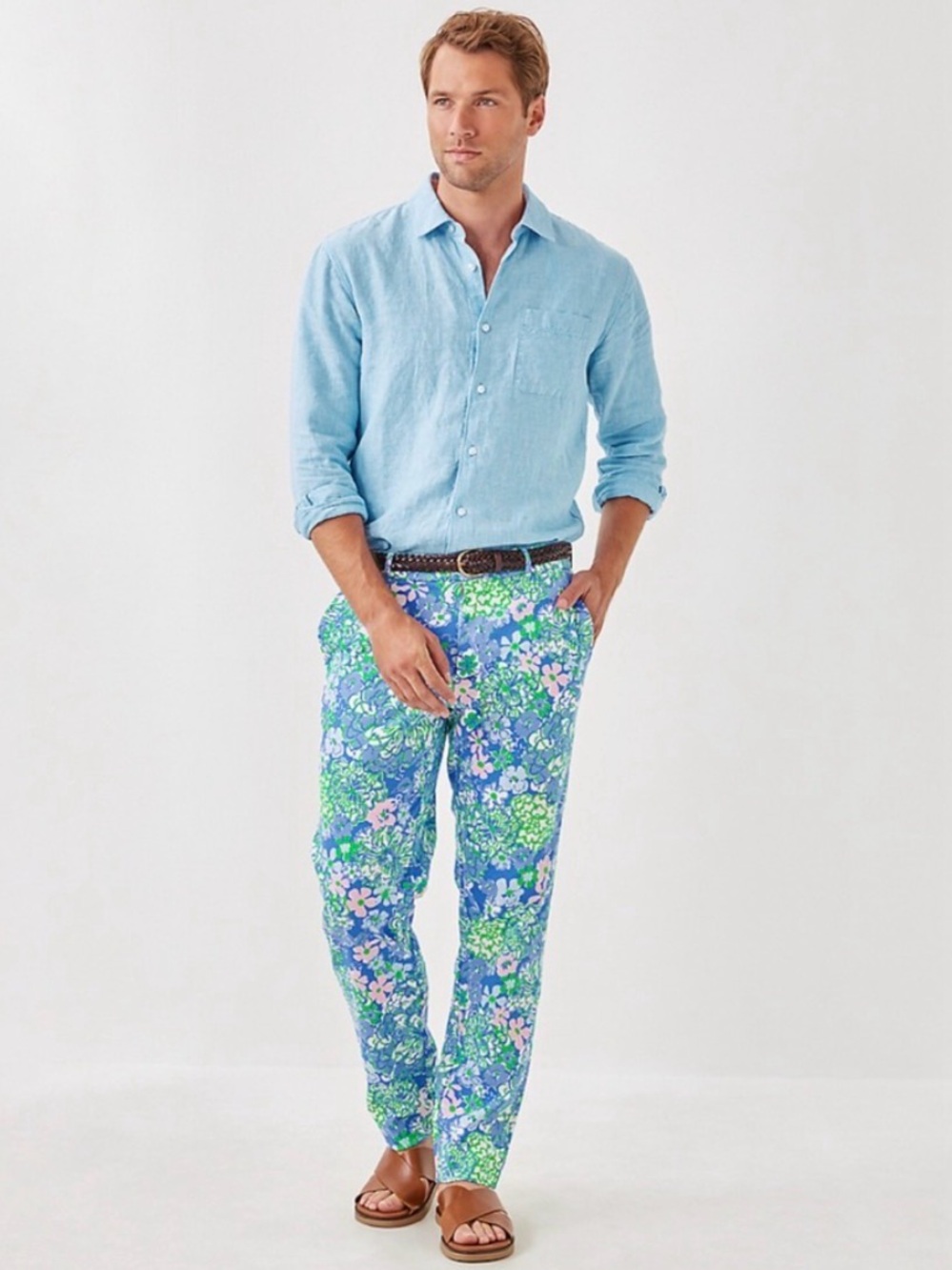 NWT Lilly Pulitzer Men’s Stuff Mizner Pant Sunwashed Blue Plumes in Bloom 38